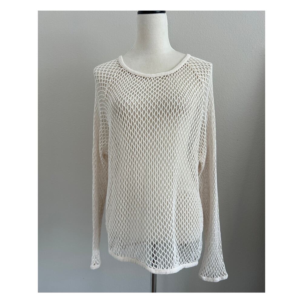 Staring At Stars Open Knit Sweater Top Large Cream Cotton Slouchy Boho Y2K
